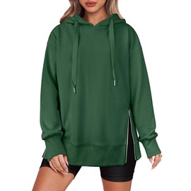 ANRABESS Women Oversized Hoodies Side Zipper Fleece Long Sweatshirts Lightweight Tunic Pullover 2025 Fall Trendy Clothes Deep Green X-Large