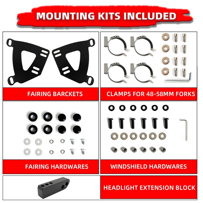 FATECIM Motorcycle 5.75" Headlight Fairing Cover with 15" Smoke Windshield