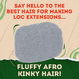 Locsanity Afro Kinky 100% Bulk Natural Human Hair - Braiding Hair for Dreadlocks, Loc Repair, Dreadlock Extensions, Twists, Braids - 8 Inches Long, 1 Oz 100% Grey
