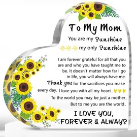 Gifts for Mom, 5.9×5.9 inch Delicate Heart Plaque, Mom Birthday Sign Present Idea, First Mothers Day Christmas Stocking Stuffers Birthday Acrylic Gifts for Mama Stepmom, Christmas Gifts for Mom