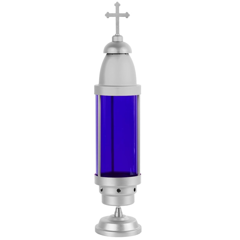 OURMEMO Memorial Light,Blue Cemetery Light with Silver Dome, Grave Markers