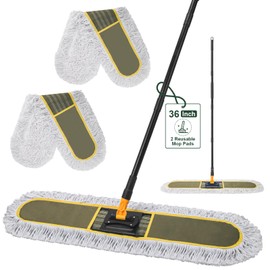 Ylebs 36" Commercial Dust Mops for Floor Cleaning with Replacement Mop Pad, Heavy Duty Large Dust Mop for Hardwood Floors,Industrial Floor Duster Wet Dry Mop for Office Garage Warehouse Factory Mall