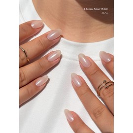 AutyaMee Semi Cured Gel Nail Strips (Chrome Sheer White), 30 Pcs Gel Nail Wraps, Stickers, UV Light Required