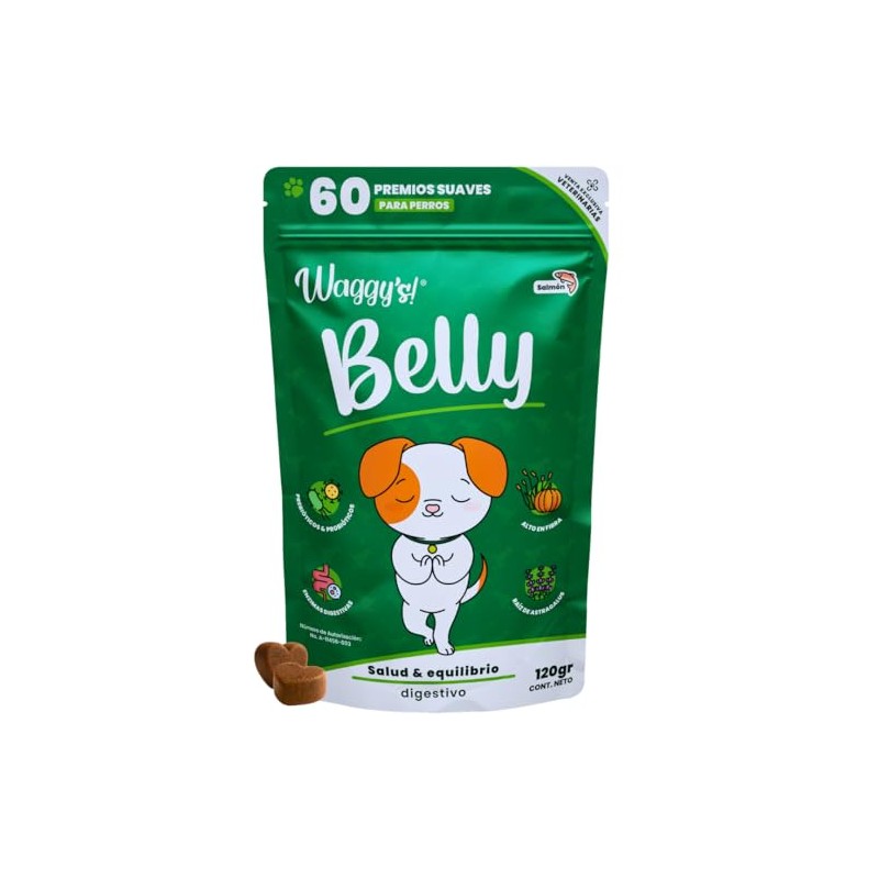 Waggys Belly, Suplemento Digestivo con Probióticos para Perros, 60 pzs