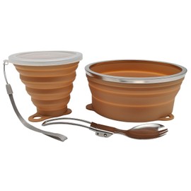 Cagelya Mess Kit for Camping Silicone Collapsible Bowl Collapsible Cup and Stainless Steel Spoon for Backpacking Outdoor Hiking Traveling and Picnic