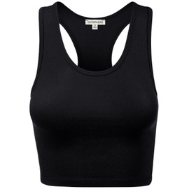 HATOPANTS Sleeveless Racerback Crop Camisole Tank Tops Cotton Basic Shirts Black S