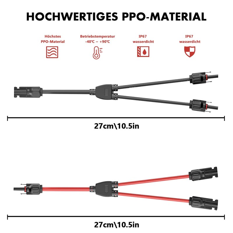 Solar Cable Y Splitter, 1Y2 Solar Panel Y Connector 10AWG