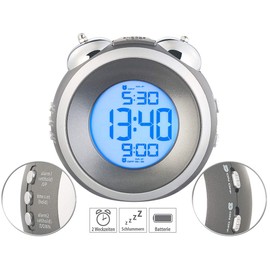 St. Leonhard Wecker laut: Digitaler Glockenwecker mit 2 Weckzeiten und Wochentags-Alarm, rund (Doppelglockenwecker, Doppelglockenwecker laut, Mechanische Uhr)
