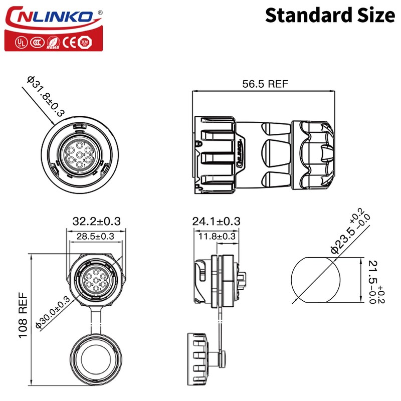 CNLINKO YM-20 Single-Hole Waterproof Connector with PIN Partitioned Design, IP68