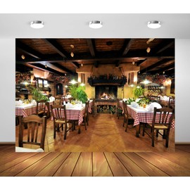 Loccor 7x5ft Fabric Cafe Restaurant Backdrop for Photography Italy Restaurant Interior Fireplace Dining Tables Scene Backdrop Child Kids Adult Travel Photo Shoot Studio Props Indoor Decors
