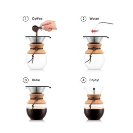 Bodum 34oz Pour Over Coffee Maker, High-Heat Borosilicate Glass with Reusable Stainless Steel Filter and Cork Grip - Made in Portugal