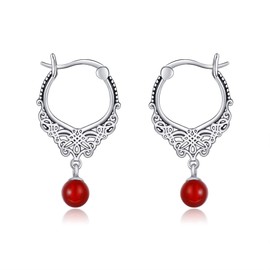 Carnelian/Moss Agate/Turquoise/Rose Quartz Earrings, 925 Sterling Silver Filigree Hoop Earrings for Women, Gemstone Earrings for Women, Sterling Silver