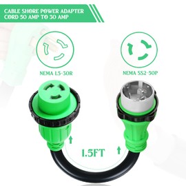 Kanayu 1.8FT Marine Shore Power Dogbone Adapter, Marine 50A SS2-50P to 30A L5-30R Female with Locking Ring, 50 Amp 125/250V to 30Amp L5-30R Marine Shore Power Pigtail Boat Adapter with Lock