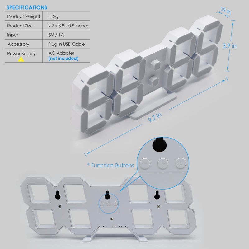 KOSUMOSU 3D LED Digital Wall Clock ,9.7", Large Display Table/