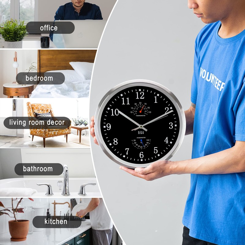 HITO 14 Inch Silent Wall Clock Battery Operated, Large Wall
