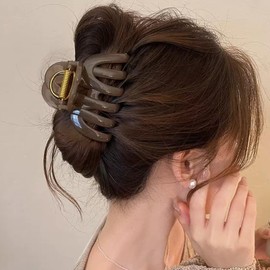 Briskyjp Hair Clip, 3.5 inches (9 cm), Firmly Curled, Hair Accessory, Bath, Simple, Office, Women's, Banana Clip, For Adults, Korean Style, Cute, Hair Closure, PC Resin, Lightweight, Milk Tea