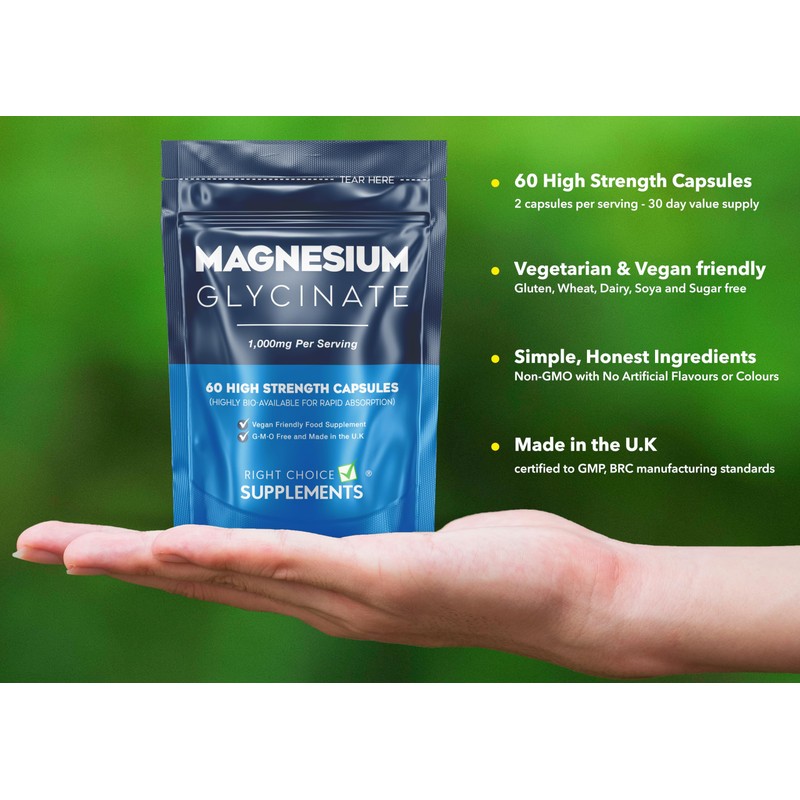 Magnesium Glycinate 1,000mg (per Serving - 2 Capsules) Ideal Strength