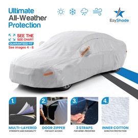 EzyShade 10-Layer Car Cover Waterproof All Weather. See Vehicle Size-Chart for Accurate Fit. Outdoor Full Exterior Covers for Automobiles Sedan Hatch SUV Rain Sun Protection. Size A6 (See SizeChart)