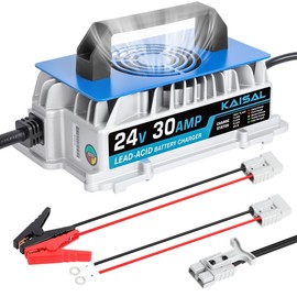 24V 30A Battery Charger 24 Volt Smart 1250W Forklift Battery Charger 3 Connect Ways IP67 Waterproof Trickle Charger for 24V Lead Acid Electric Pallet Jack, Lawn Mower, Scissor Lifter, Floor Scrubber