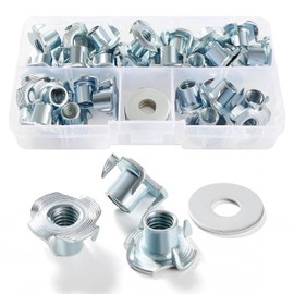 Lyeteung 30 pieces M8 × 11 mm drive-in nuts, four-prong nuts, 4-prong T-slot nuts, with 5 pieces washers, for wood, cabinets, furniture
