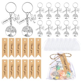 Aizhuang 50Set Family Reunion Favors Tree of Life Keychain Bulk Angel Charms with Thankyou Tags Burlap Twines and Organza Bags Family Reunion Gifts for Guest, Sliver, One Size