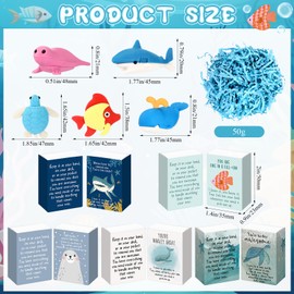 Gaillty 50 Sets Back to School Student Gifts Bulk Emotional Support Animal Erasers Desk Pets Positive Affirmation Puzzle Pencil Eraser Toys with Box Raffia for First Day of School Classroom (Ocean)