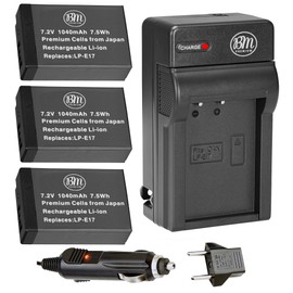 BM 3-Pack of LP-E17 Batteries and Charger for Canon EOS R8, EOS R10, EOS R50, EOS R100, EOS RP, EOS M3, EOS M5, EOS M6 Mark II, Rebel T6i, T6s, T7i, T8i, SL2, SL3, EOS 750D, EOS 760D, EOS 8000D Camera