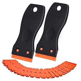 Plastic Razor Blade Scraper, 2 Pack Scraper Tool with 100 Pack Plastic Razor Blades Decal Sticker Remover Scraper Tool for Auto Window Tint Vinyl Tool Application, Easily Remove (Black)