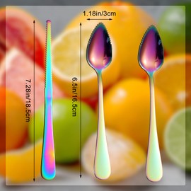 3pcs Serrated Grapefruit Spoons and Knife Set, Stainless Steel Grapefruit Curved Serving Utensils for Citrus Lemon Kiwi Melon Lime Apple Puree Pitaya Fruit Eating Tool (Colorful)