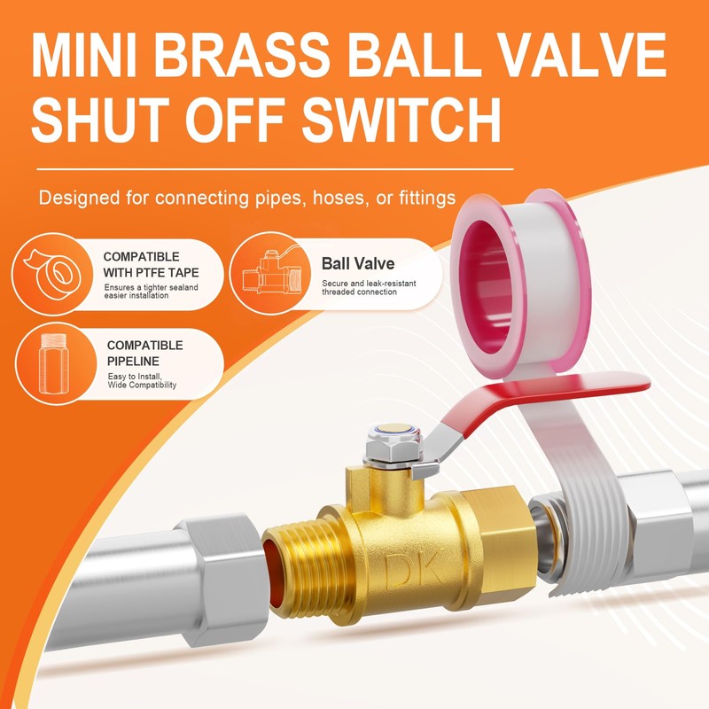 GASHER 3PCS 1/4 Inch Brass Mini Ball Valve, Shut Off