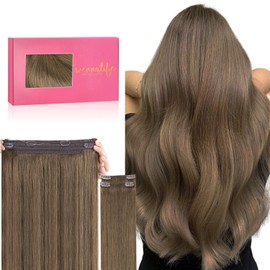 WENNALIFE Wire Hair Extensions (Increase 50% Lifespan) Real Human Hair 14 inch 105g Light Ash Brown Remy Hair Invisible Transparent Wire Fish Line Straight Reusable Natural