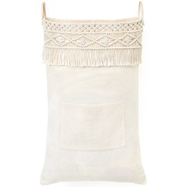 Mkono Macrame Hanging Laundry Hamper Bag Over The Door Organizer Laundry Bag Boho Decor Hanging Clothes Hamper for College Dorm Room Bathroom Home Travel Space Saving