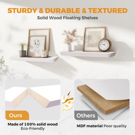ABSWHLM 16"x6.8"x1.6" Slanted Floating Wall Shelves 2-Pack - Rustic White Finish, Heavy-Duty Solid Wood Design with Hidden Brackets - Perfect for Living Room, Kitchen, Bathroom, or Office