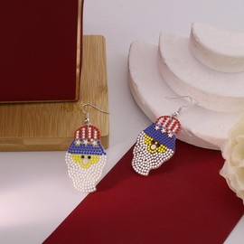 Christmas Earrings for Women Beaded Christmas Tree Dangling Earrings Acrylic Christmas Tree Santa Boots Earrings Colorful Beaded Christmas Earring Christmas Holiday Party Jewelry (Style-E)