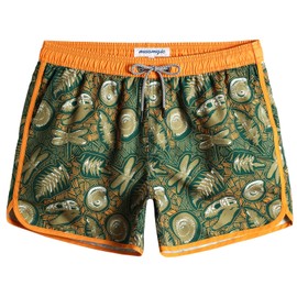 MaaMgic Mens 5" Short 70s 80s 90s Vintage Swim Trunks Quick Dry Bathing Suits Swimming Shorts Swimsuits Board Shorts,Fossil-Green,M