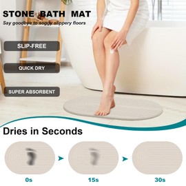 Elfcool Elfcool Stone Bath Mat Diatomaceous Earth Shower Mat Non Slip Quick Dry Bath Stone Mat Super Absorbent Bathroom Floor Mat for Bathroom Kitchen Counter (Off White)