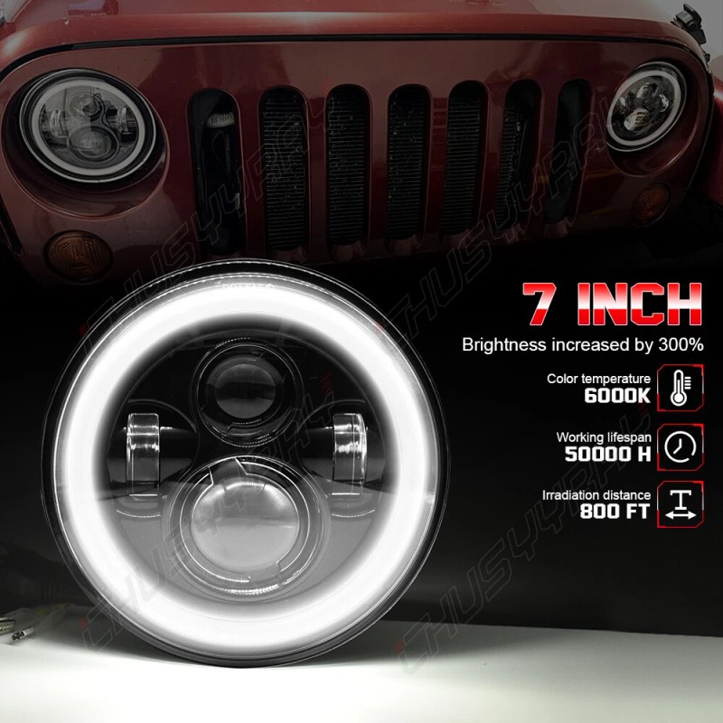 CHUSYYRAY Pair 7" inch Round Led Headlights Hi/Lo Beam FOR