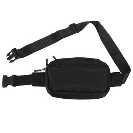 Waist Bag Double Layer Large Capacity Adjustable Strap Waterproof Nylon Fanny Pack for Shopping Sports Travel Black