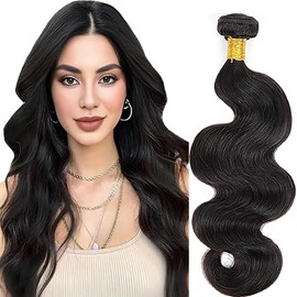 Salharer Real Hair Wefts for Sewing Body Wave Human Hair Bundles Double Weft Extensions Single Bundle Remy Hair Natural Black Colour No Splits 16 Inches