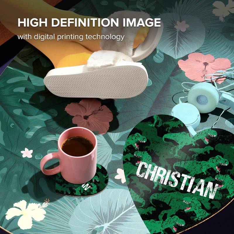 1 x Heart Coaster - Name Christian TRex Dinosaur Tyrannosaurus