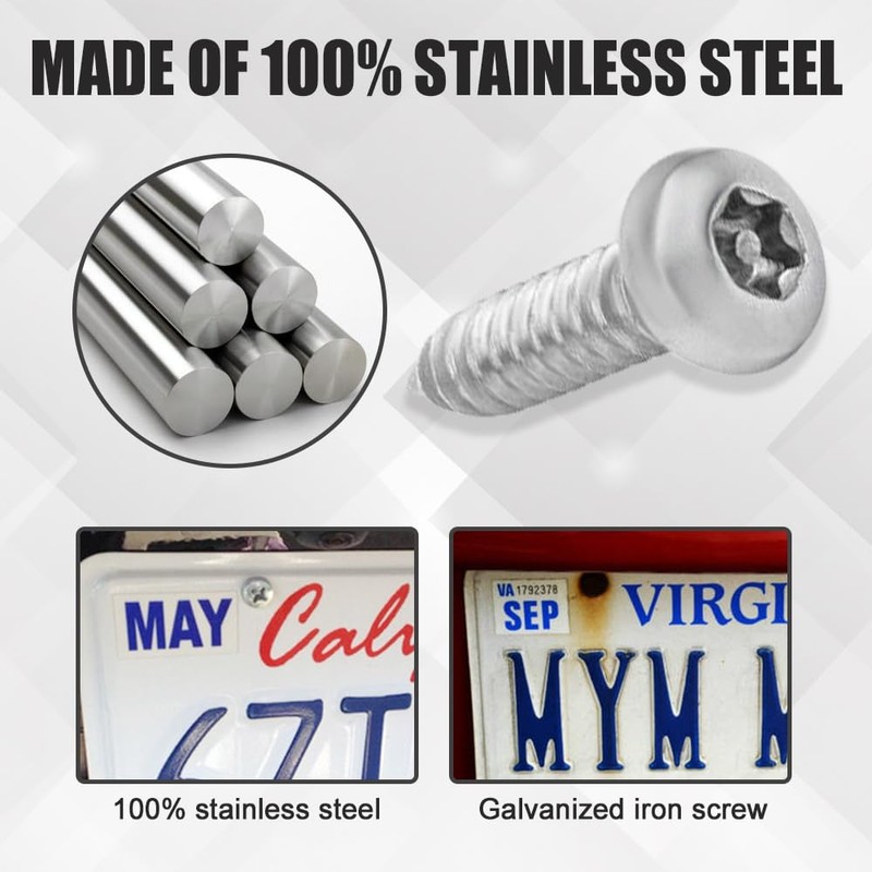 4Sets Black Anti Theft License Plate Screws Kits, Rustproof Stainless
