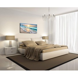 Baisuart S02262 Canvas Prints Wall Art Beach Sunset Ocean Waves Nature Pictures Stretched Canvas Wooden Framed for Living Room Bedroom and Office