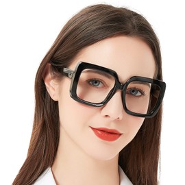 MARE AZZURO Oversized Reading Glasses Women Trendy Square Readers 1.0 1.25 1.5 1.75 2.0 2.25 2.5 2.75 3.0 3.5 4.0 5.0 6.0 (Black, 2.00)