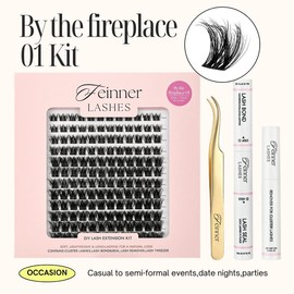 Feinner DIY Lash Cluster Kit Invisible Band Long Lasting Waterproof Bond Seal Remover Natural Eyelashes Cosmetic Makeup Salon Outdoorfun:_By The Fireplace 01 kit (White Glue)