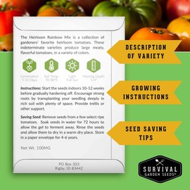 Heirloom Rainbow Mix Tomato Seeds for Planting - Plant & Grow in Your Home Vegetable Garden - Heirloom Non-GMO Colorful Rainbow Tomatoes - Survival Garden Seeds (2 Packs)
