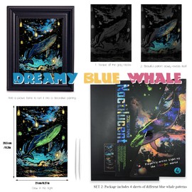 Scratch Paper Art Scratchboard for Adult, Noctilucent Scratch Painting Kits for Adults, Adult Crafts with Scratchboard Tools A4 Rainbow Painting Scratch Paper（Luminous Butterfly&Whale）