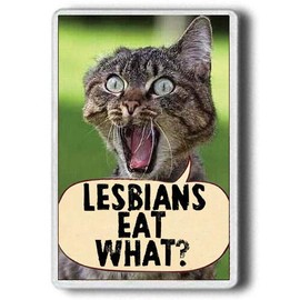 LESBIANS EAT WHAT! FUNNY FRIDGE MAGNET! Novelty Magnet Jumbo size.