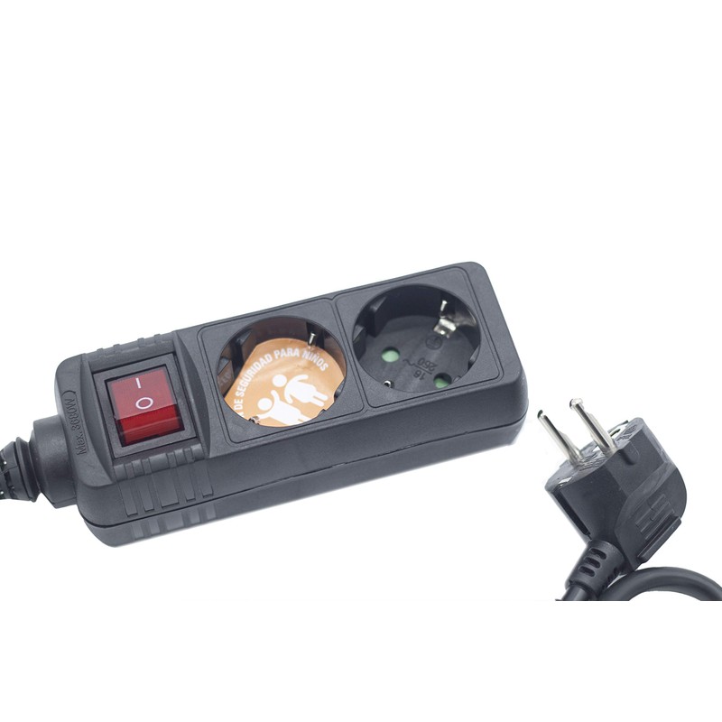 Power Strip 2 Sockets Multi Socket with Switch Black Cable