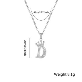 Hcvone Initial Silver Necklace Charm Choker Jewellery Birthday Christmas Letter A Dainty Crown Crystal Pendant Alphabet Necklaces For Girls Teen Women (D)