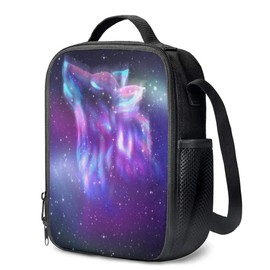 JIMOWANG Galaxy Wolf Insulated Lunch Bag with Shoulder Strap and Bottle Holder Portable Thermal Lunch Container Bag for School Travel Picnic